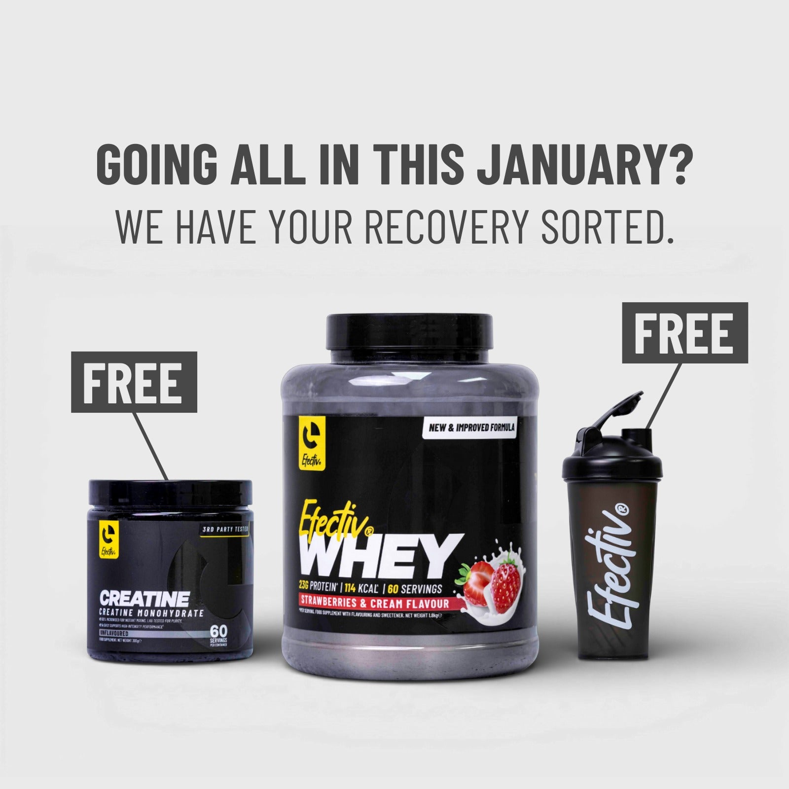 EFECTIV® Essentials Starter Pack | Whey Protein | Creatine | Shaker Bottle